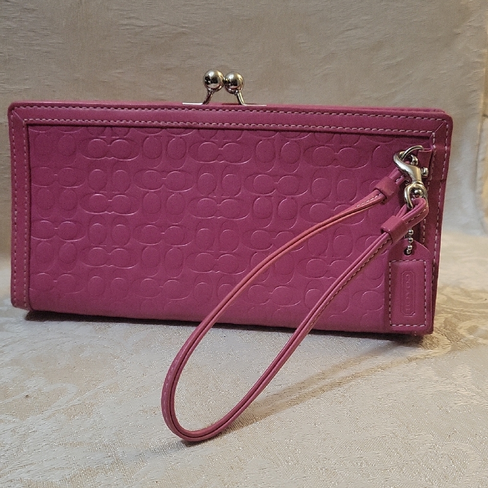 COACH EMBOSSED WRISTLET CLUTCH
